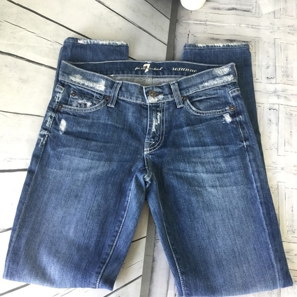 7 For All Mankind Low Rise Blue Packets Dark Blue Washed Women’s Denim - Picture 2 of 8